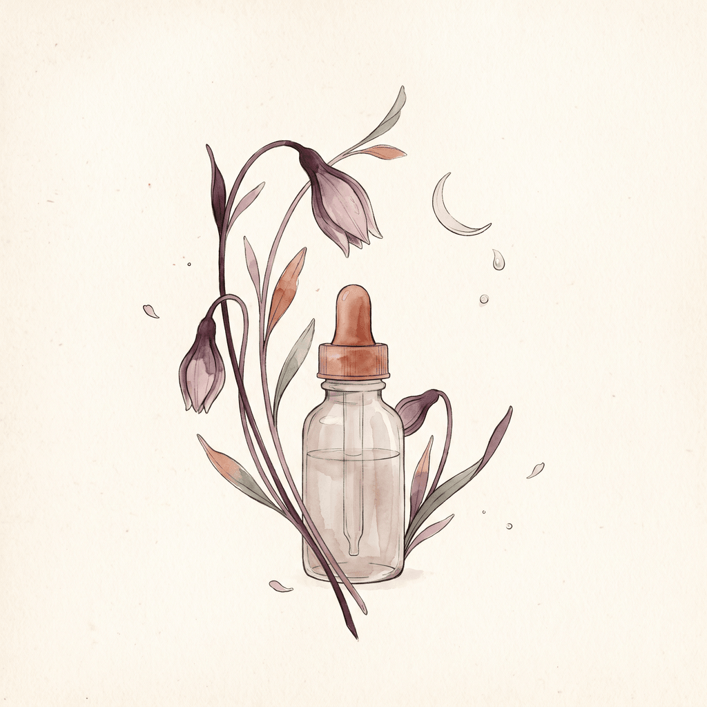 Aquarela de botões de flor fechados em tons de ameixa, curvados suavemente como quem descansa